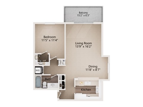 Floor plan for 1 bed, 1 bath, 789 sqft